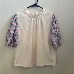 THML Cream Top with Floral Pink Sleeves